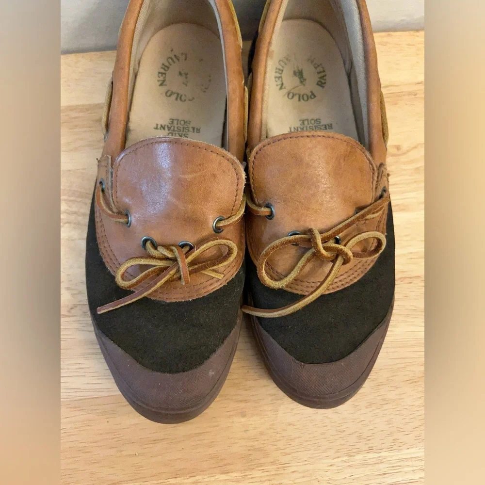 Vintage- Polo by Ralph Lauren Tan Leather and Dark Brown Suede Boat Duck Shoes